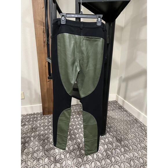 Rebecca Minkoff Pants 2‎ Lamb Leather Green Black Riding Pants Equestrian Luxury - Picture 2 of 10